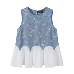 巧麗莎假兩件拼接無袖襯衫女款2026新款夏日設計感法式絕美小上衣