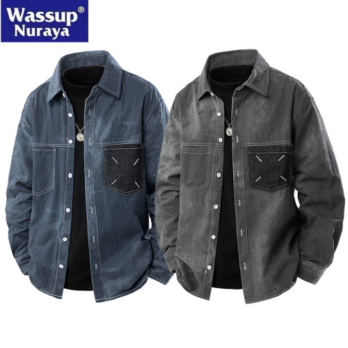 WASSUP Nuraya潮牌襯衫外套男春秋情侶牛仔休閒寬鬆青年長袖襯衣