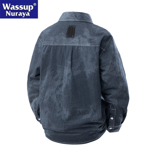 WASSUP Nuraya潮牌襯衫外套男春秋情侶牛仔休閒寬鬆青年長袖襯衣