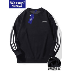 WASSUP Nuraya潮牌男長袖衛衣秋冬男士印花大碼寬鬆版黑色打底衫