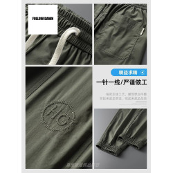夏季薄款冰絲休閒褲男士寬松束腳運動褲潮牌百搭工裝九分