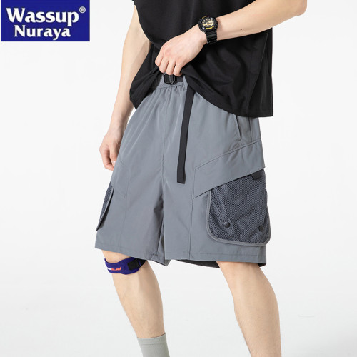 WASSUP NURAYA2025戶外短褲男工裝口袋寬松休閒透氣速乾五分中褲