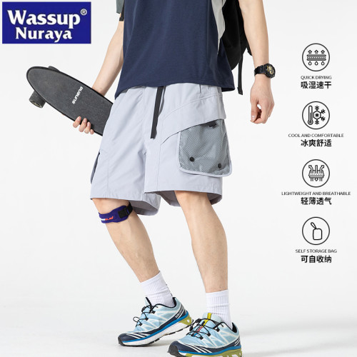 WASSUP NURAYA2025戶外短褲男工裝口袋寬松休閒透氣速乾五分中褲