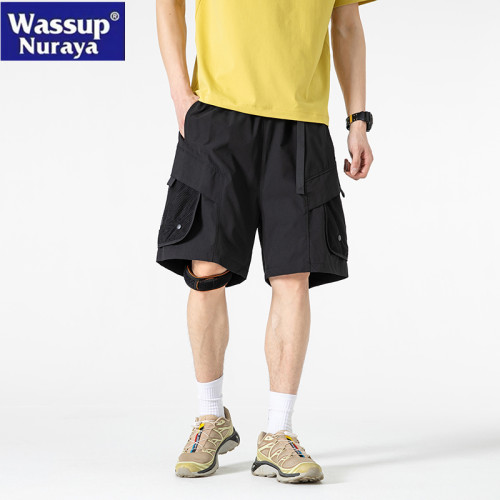WASSUP NURAYA2025戶外短褲男工裝口袋寬松休閒透氣速乾五分中褲