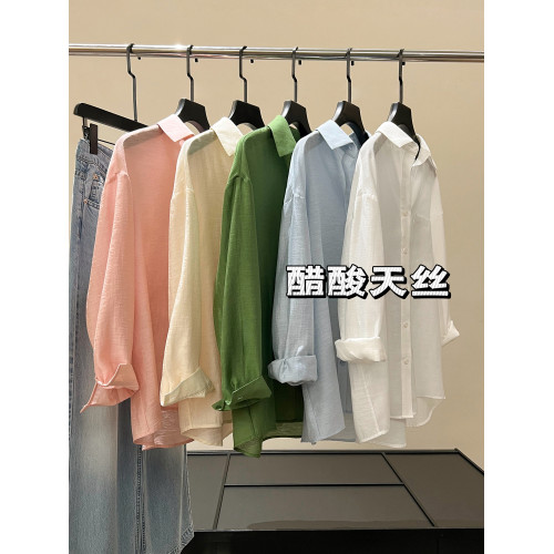 高級醋酸天絲亞麻女裝長袖襯衣 外搭輕薄款防曬襯衫外套上衣女春