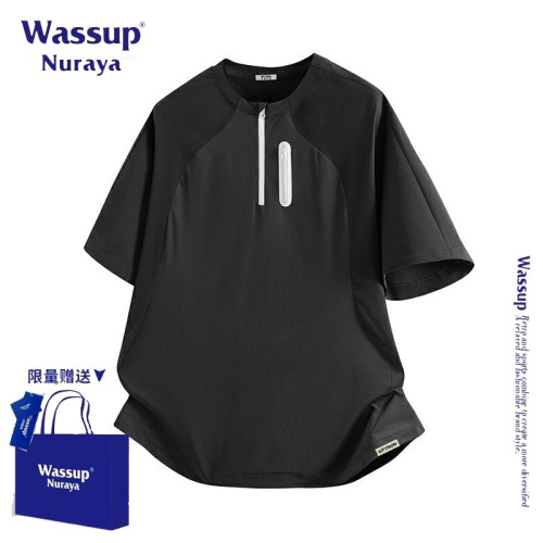 WASSUP NURAYA新款拉鍊速乾美式運動拼色短袖夏季透氣短袖T恤上衣