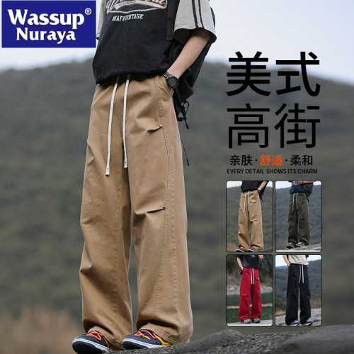 WASSUP NURAYA休閒褲男春秋潮牌美式寬松直筒濶腿褲青年學生長褲
