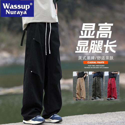 WASSUP NURAYA休閒褲男春秋潮牌美式寬松直筒濶腿褲青年學生長褲