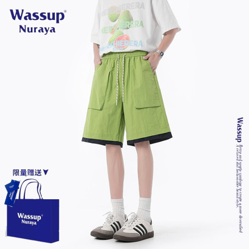 WASSUP NURAYA加肥加大冰絲速乾五分短褲男士美式多口袋濶腿褲子