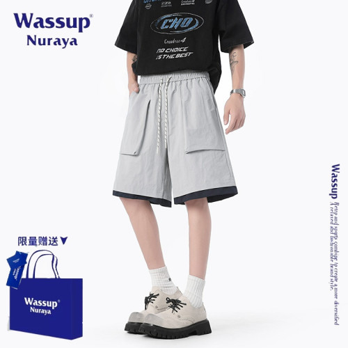 WASSUP NURAYA加肥加大冰絲速乾五分短褲男士美式多口袋濶腿褲子