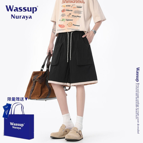 WASSUP NURAYA加肥加大冰絲速乾五分短褲男士美式多口袋濶腿褲子