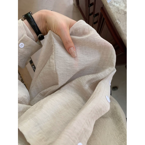 夏季簡單慵懶感舒服天絲竹節棉麻卡其色防曬襯衫吊帶兩件套上衣女