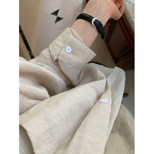 夏季簡單慵懶感舒服天絲竹節棉麻卡其色防曬襯衫吊帶兩件套上衣女