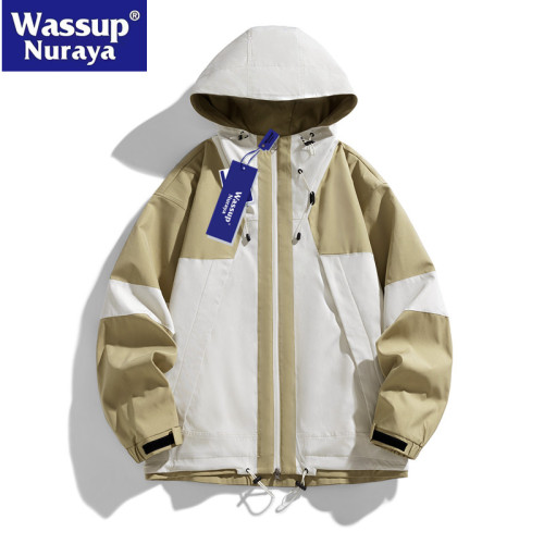 WASSUP Nuraya潮牌沖鋒衣外套男2024春秋季戶外撞色寬鬆連帽夾克