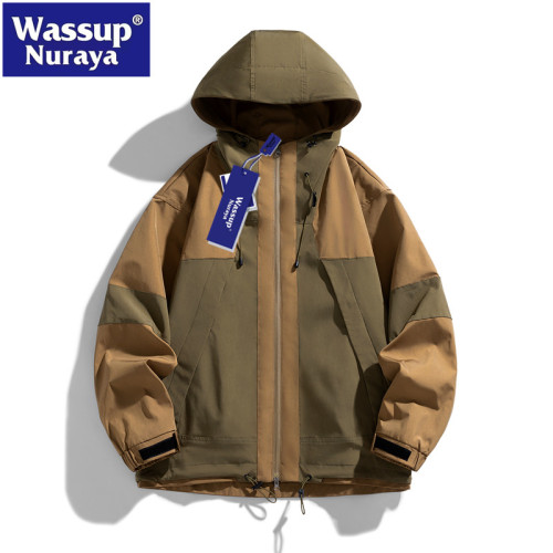 WASSUP Nuraya潮牌沖鋒衣外套男2024春秋季戶外撞色寬鬆連帽夾克
