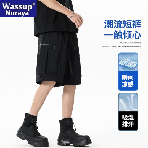 WASSUP NURAYA2025年夏季男短褲冰絲速乾休閒情侶工裝紥染五分褲