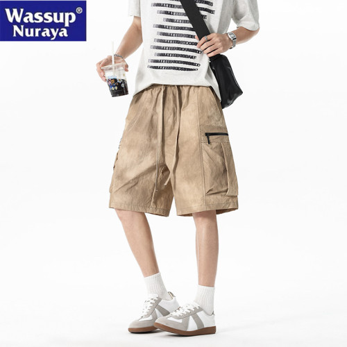 WASSUP NURAYA2025年夏季男短褲冰絲速乾休閒情侶工裝紥染五分褲