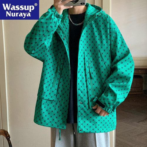 WASSUP NURAYA戶外連帽沖鋒衣外套男春秋季日系青少年寬鬆夾克衫