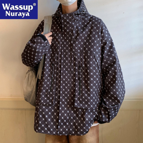 WASSUP NURAYA戶外連帽沖鋒衣外套男春秋季日系青少年寬鬆夾克衫