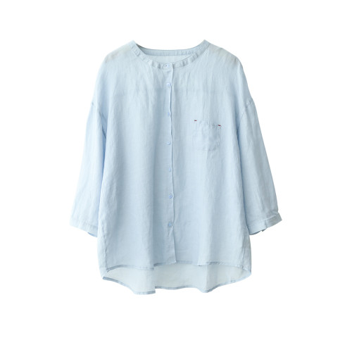 小耳出品柔軟親膚透氣100%苧麻文藝休閒寬鬆百搭單排釦圓領襯衫