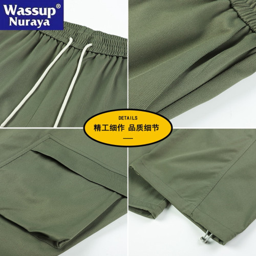 WASSUP Nuraya潮牌冰絲速乾工裝褲男春夏薄款寬松直筒休閒長褲子