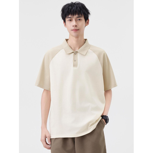 美式休閒短袖POLO衫男翻領夏季薄款拼接撞色潮牌T恤寬松百搭上衣