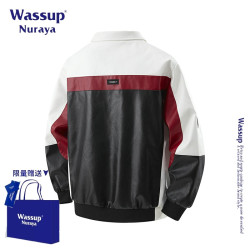 WASSUP NURAYA美式復古撞色拼接皮衣外套男款春秋新款機車服夾克