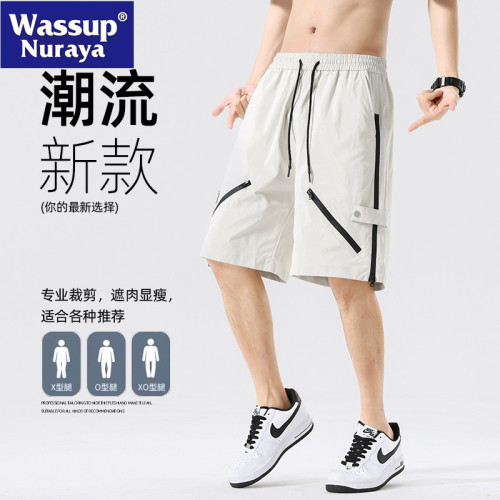 WASSUP NURAYA美式短褲男夏季側邊拉鍊休閒青年寬松直筒透氣褲子