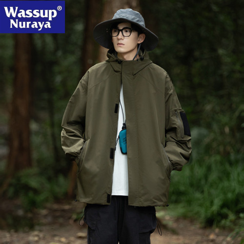 WASSUP NURAYA沖鋒衣男春秋新款外套潮流寬松連帽情侶戶外夾克女