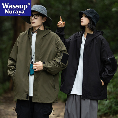 WASSUP NURAYA沖鋒衣男春秋新款外套潮流寬松連帽情侶戶外夾克女