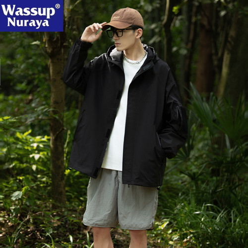 WASSUP NURAYA沖鋒衣男春秋新款外套潮流寬松連帽情侶戶外夾克女
