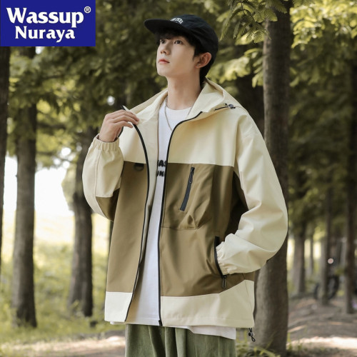 WASSUP NURAYA美式戶外沖鋒衣男春秋潮牌連帽防水登山服工裝外套