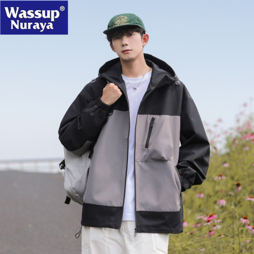 WASSUP NURAYA美式戶外沖鋒衣男春秋潮牌連帽防水登山服工裝外套