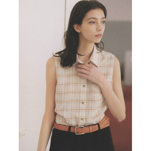 Cycle Document 天絲&亞麻混紡 色織格紋遮副乳背心無袖襯衫女