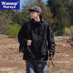 WASSUP NURAYA潮牌日系工裝連帽外套青少年學生沖鋒衣休閒夾克男