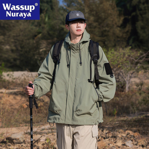 WASSUP NURAYA潮牌日系工裝連帽外套青少年學生沖鋒衣休閒夾克男