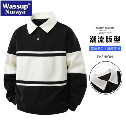 WASSUP Nuraya潮牌美式繙領衛衣男春秋季寬鬆polo衫情侶學生長袖