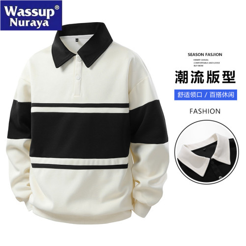WASSUP Nuraya潮牌美式繙領衛衣男春秋季寬鬆polo衫情侶學生長袖