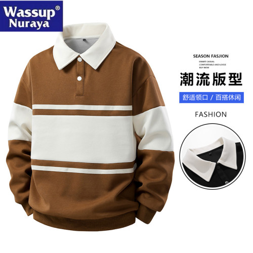 WASSUP Nuraya潮牌美式繙領衛衣男春秋季寬鬆polo衫情侶學生長袖