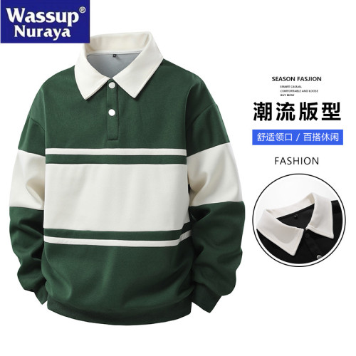 WASSUP Nuraya潮牌美式繙領衛衣男春秋季寬鬆polo衫情侶學生長袖