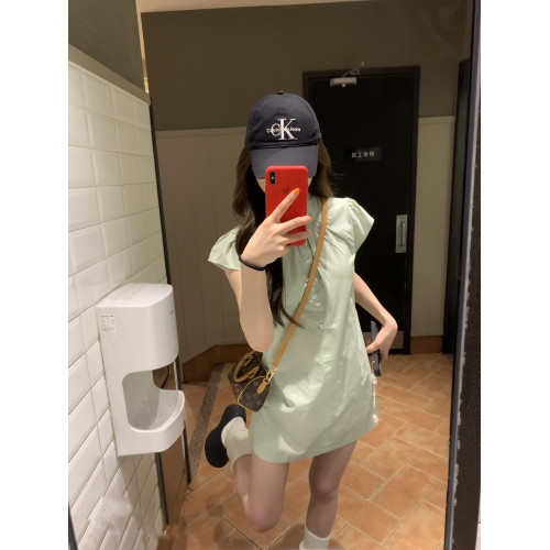  正確版 夏至果園純色短袖中長款襯衫女夏季寬松休閒襯衣上衣