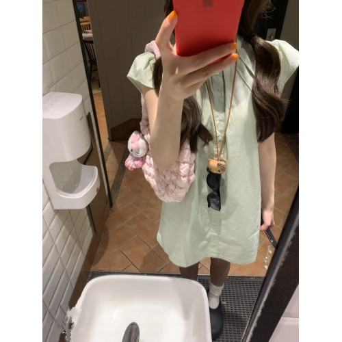 正確版 夏至果園純色短袖中長款襯衫女夏季寬松休閒襯衣上衣