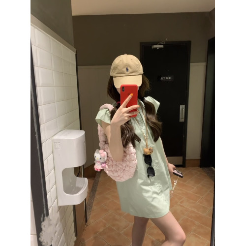  正確版 夏至果園純色短袖中長款襯衫女夏季寬松休閒襯衣上衣