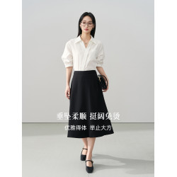 伯德小姐白色短袖襯衫黑色西裝裙子女夏季面試正裝高級感職業套裝