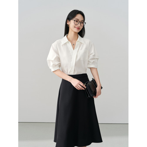 伯德小姐白色短袖襯衫黑色西裝裙子女夏季面試正裝高級感職業套裝