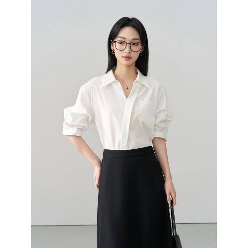 伯德小姐白色短袖襯衫黑色西裝裙子女夏季面試正裝高級感職業套裝