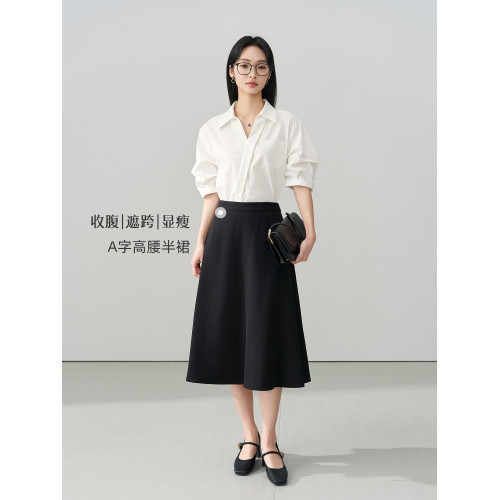 伯德小姐白色短袖襯衫黑色西裝裙子女夏季面試正裝高級感職業套裝