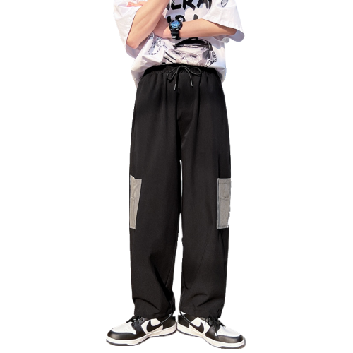 WASSUP NURAYA日系工裝褲男春夏補丁口袋潮牌寬鬆束腳休閒九分褲