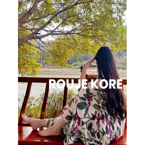 ROUJE KORE法式輕奢法式植物花卉印花棉麻復古碎花一字肩長袖襯衫