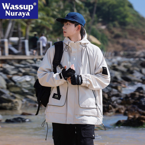 WASSUP NURAYA日系戶外防風連帽沖鋒衣男士春秋山系寬松夾克外套